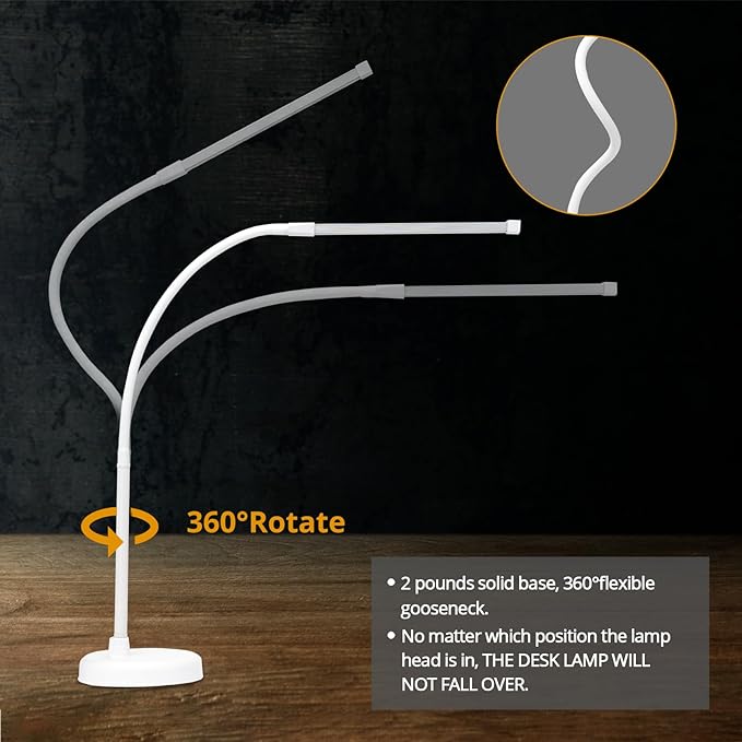 LED Desk Lamp, Swing Arm Architect Task Lamp with Long Flexible Gooseneck, Heavy Base, 3 Color Modes, 10 Brightness Levels, and USB Adapter, Desk Light for Home/Office/Drafting/Reading - LeafyLoom
