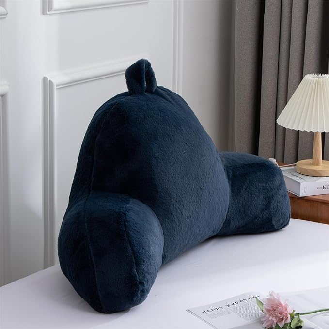 Aimuan Reading Pillow Bed Rest Wedge Large Adult Backrest Pillow with Arms Back Support for Sitting Up in Bed Cushion Incline Rest Sleeping Snoring Pillow, Dark Blue - LeafyLoom