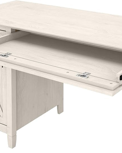 Bush Furniture Key West Computer Desk with Storage | Farmhouse PC Table for Home Office in Linen White Oak | 54W x 24D - LeafyLoom