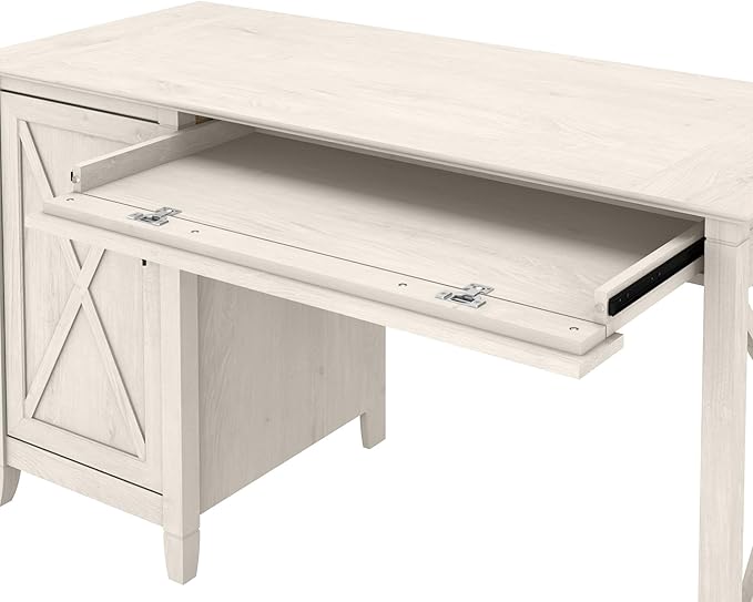 Bush Furniture Key West Computer Desk with Storage | Farmhouse PC Table for Home Office in Linen White Oak | 54W x 24D - LeafyLoom