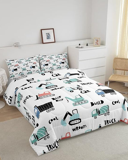 Feelyou Cartoon Tractor Ultra Soft Bedding Set Cars Kawaii Comforter Set for Kids Boys Toddler Vehicle Truck Comforter Equipment Transport Cute Quilt Set Bedroom Collection 2Pcs Twin Size - LeafyLoom