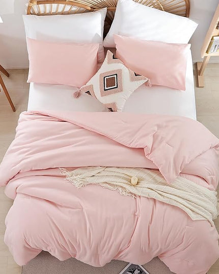 Blush Pink Full Bed Comforter Set Full Size Comforter Modern 3PCS Microfiber Full Size Comforter Sets for All Season Comforter for Women and Girls Soft Lightweight Bed Comforter Set - LeafyLoom