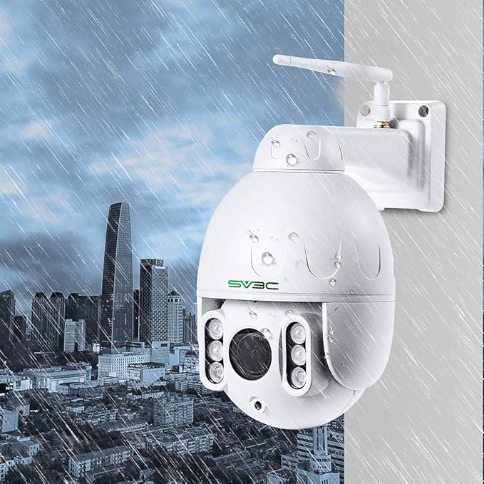 SV3C 1080P Outdoor PTZ WiFi Camera, ONVIF Security IP Camera with Auto Tracking, 197ft HD Night Vision, 5X Optical Zoom, Two-Way Audio, Waterproof, Compatible with Blue Iris, SD Card Slot, CamHiPro SV3C