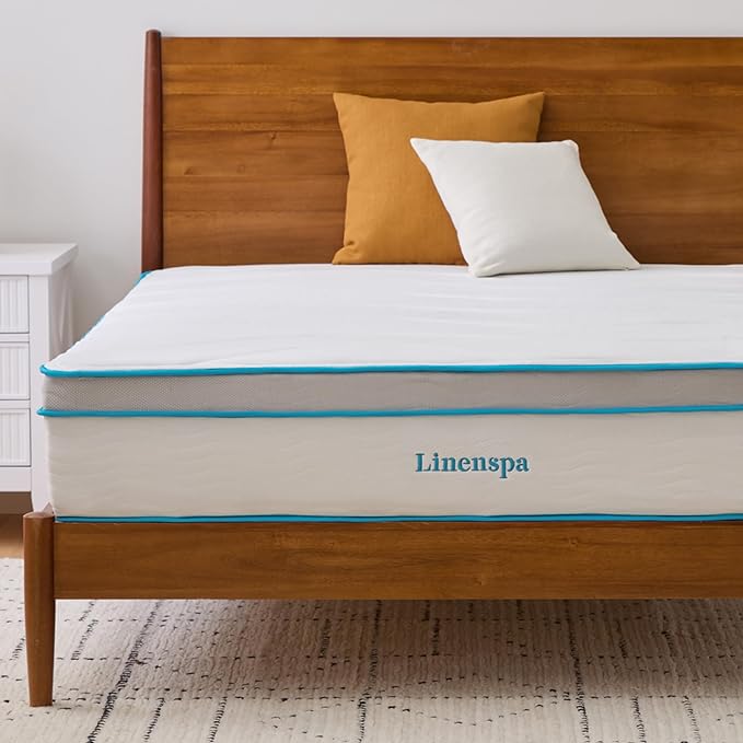 Linenspa 12 Inch Memory Foam and Spring Hybrid Mattress - Medium Plush Feel - Bed in a Box - Pressure Relief and Adaptive Support - Breathable - Cooling - Primary Bedroom - Full Size - LeafyLoom