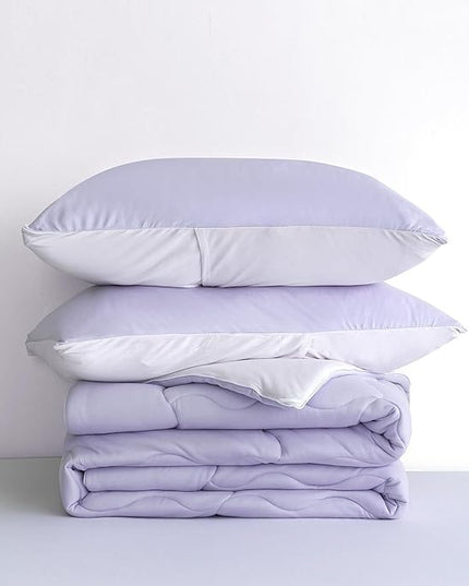 COTTEBED Reversible Ultra-Soft Light Pink and Purple Comforter Set Queen Full Size, Jersey Knit T-Shirt Feel Cute Fluffy Lightweight Bedding Down Blanket Quilt Pillowcase for Man Women Girl All Season - LeafyLoom