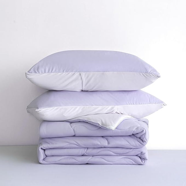 COTTEBED Reversible Ultra-Soft Purple and Light Pink King Size Bed Comforter Set, Jersey Knit T-Shirt Feel Cute Comy Bedding Down Blanket Quilt & Pillowcase Lightweight All Season California Cal King - LeafyLoom