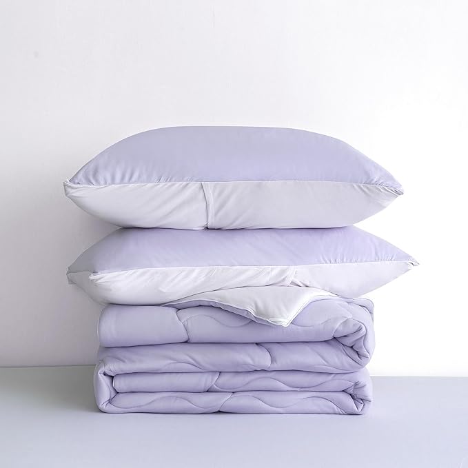 COTTEBED Reversible Softness Pink Purple Twin Comforters Sets for Girl Kids College Dorm, Cute Jersey Knit Lightweight Breathable Fluffy Cozy Comfy Bed Down Comforter Quilt for All Season Twin/Twin XL - LeafyLoom