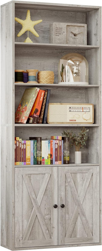 IRONCK Industrial Bookshelves and Bookcases with Doors Floor Standing 6 Shelf Display Storage Shelves 70 in Tall Bookcase for Home Office, Living Room - LeafyLoom