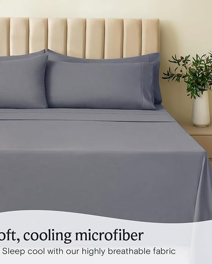 LuxClub Twin XL Sheets - Soft-Kids-Twin Bed Sheets for-Boys-and-Girls-4 PC Deep Pockets 18" Eco Friendly Wrinkle Free-Kids-Fitted Sheets Machine Washable Hotel Bedding Silky Soft- Light Grey Twin XL - LeafyLoom