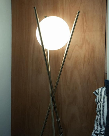 Solstice Glass Globe Floor Lamp - Mid Century Modern Standing Lamp for Living Room, Contemporary Design Standing Dimmable Lamp, Tall Lamp for Bedroom, Living Room, Home Office, Brass Gold - LeafyLoom