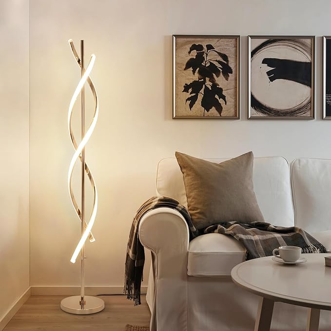 ADISUN 40W LED Floor Lamp Remote Control Dimmable Spiral Floor Lamp Indoor Tall Lamp Floor Lamp for Living Rooms Family Rooms Bedrooms Offices Lighting (Gold) - LeafyLoom
