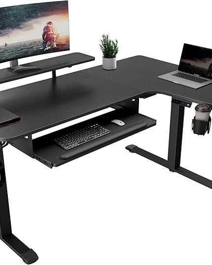 EUREKA ERGONOMIC Standing Desk (61"x43")- L Shaped Desk with Keyboard Tray Adjustable Height Sit Stand Computer Desk Corner Gaming Ergo Desk w Memory Presets, Monitor Stand, LED/USB/Dual Motor, Right - LeafyLoom