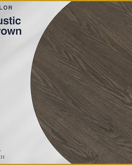 Finch Alfred Round Solid Wood Rustic Dining Table for Farmhouse Kitchen Room Decor, Wooden Trestle Pedestal Base, 46.5" Wide Circular Tabletop, Distressed Brown - LeafyLoom