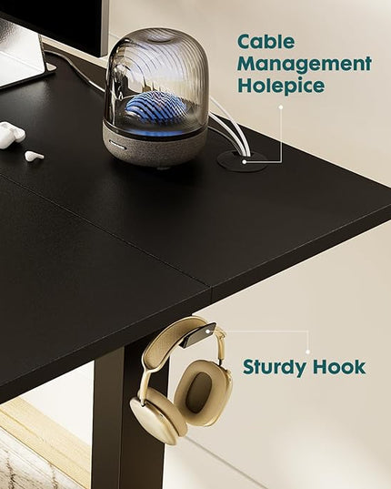 SMUG Standing Desk, Adjustable Height Electric Sit Stand Up Down Computer Table, 63x24 Inch Ergonomic Rising Desks for Work Office Home, Modern Lift Motorized Gaming Desktop Workstation, Black - LeafyLoom