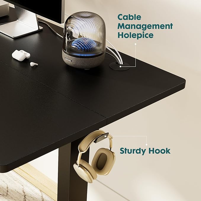 SMUG Standing Desk, Adjustable Height Electric Sit Stand Up Down Computer Table, 63x24 Inch Ergonomic Rising Desks for Work Office Home, Modern Lift Motorized Gaming Desktop Workstation, Black - LeafyLoom