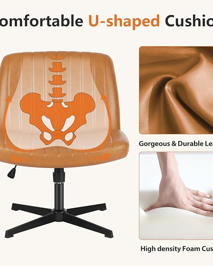 Sweetcrispy Office Chair No Wheels - Armless Desk Chair No Wheels Cross Legged Office Chair Wide Swivel Home Office Desk Chairs - LeafyLoom
