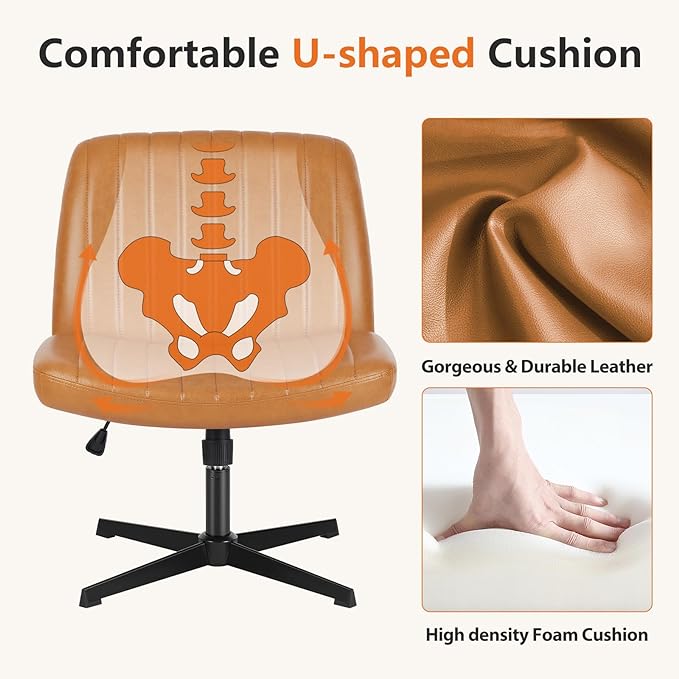 Sweetcrispy Office Chair No Wheels - Armless Desk Chair No Wheels Cross Legged Office Chair Wide Swivel Home Office Desk Chairs - LeafyLoom