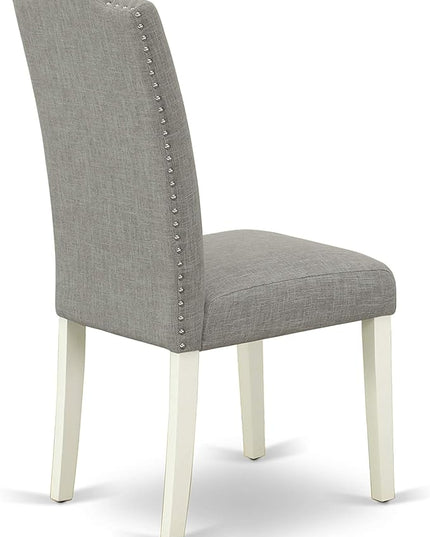East West Furniture ANEN5-LWH-06 Antique 5 Piece Room Furniture Set Includes a Round Kitchen Table with Pedestal and 4 Dark Shitake Linen Fabric Parsons Dining Chairs, 36x36 Inch - LeafyLoom