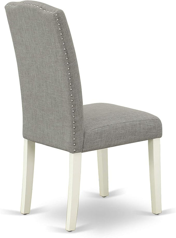 East West Furniture SUEN5-LWH-06 5 Piece Kitchen Table Set for 4 Includes a Round Dining Table with Dropleaf & Shelves and 4 Dark Shitake Linen Fabric Parsons Chairs, 42x42 Inch, Linen White - LeafyLoom
