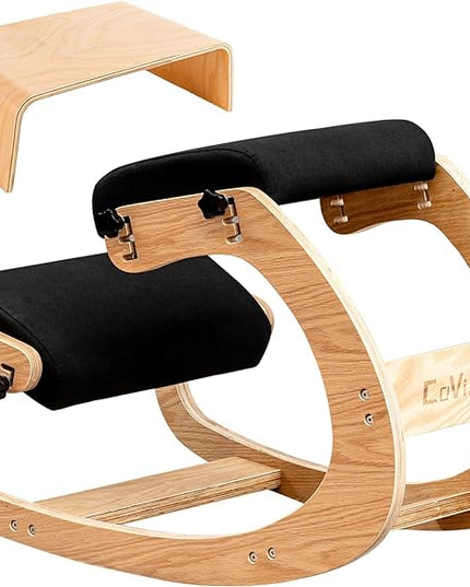 Professional Kneeling Chair with Wooden Computer Stand Comfortable Cushion Adjustable Knee Chair Ergonomic Rocking Posture Chair for Back Pain Relief - LeafyLoom