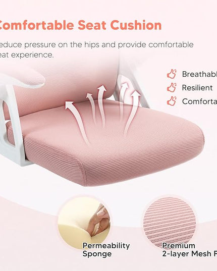 SEATZONE Office Chair, Ergonomic Desk Chair with Adjustable Headrest,Lumbar Support, High Back Mesh Computer Chair with Wheels and Flip-up Armrests,Executive Chairs(Peach Pink) - LeafyLoom