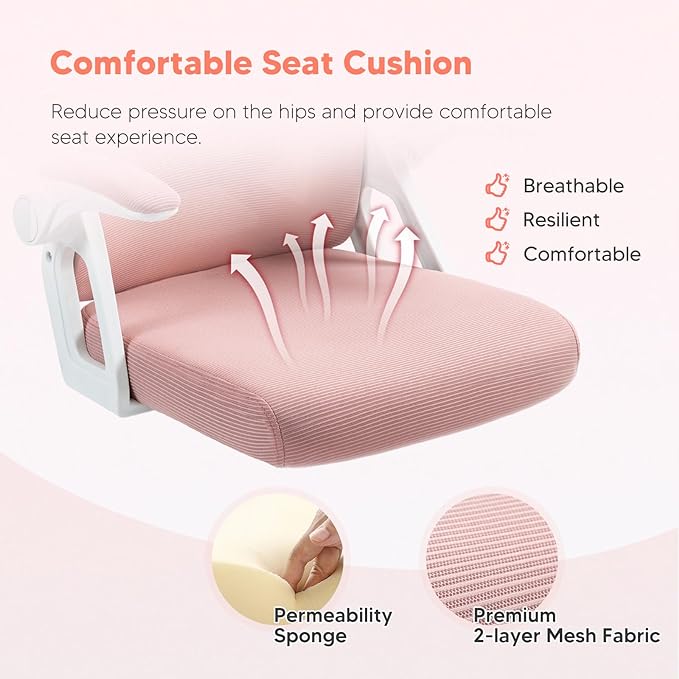 SEATZONE Office Chair, Ergonomic Desk Chair with Adjustable Headrest,Lumbar Support, High Back Mesh Computer Chair with Wheels and Flip-up Armrests,Executive Chairs(Peach Pink) - LeafyLoom