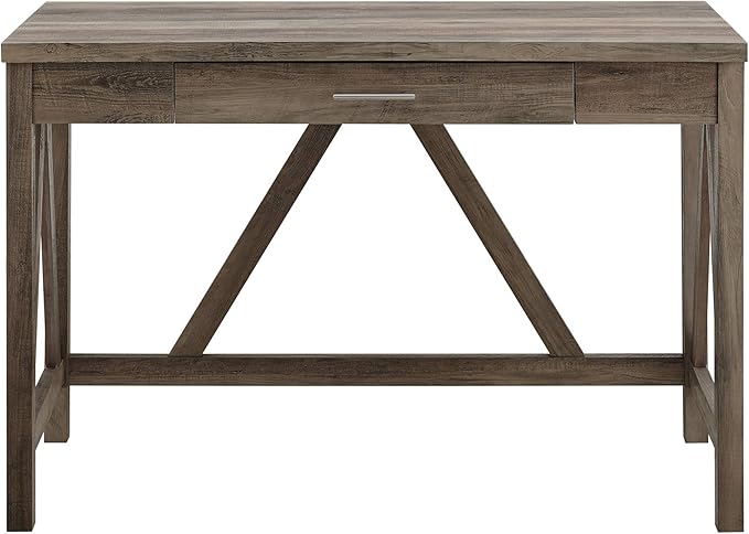 Walker Edison Rustic Farmhouse Wood Computer Writing Desk Home Office Workstation Small, 46 Inch, Grey - LeafyLoom