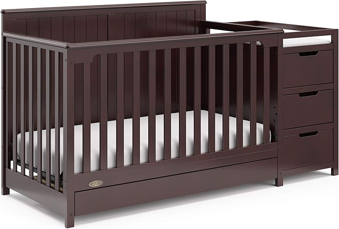 Graco Hadley 5-in-1 Convertible Crib and Changer with Drawer (Espresso) – GREENGUARD Gold Certified, Crib and Changing Table Combo with Drawer, Includes Baby Changing Pad, Converts to Full-Size Bed - LeafyLoom