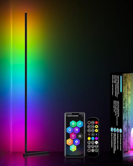 MIHEAL RGB Corner Floor Lamp, 56" Color Changing LED Corner Lamp with APP Control, Modern Standing Lamp with Music Sync and 16 Million DIY Colors, Heavy Base for Bedroom Living Room Gaming Room - LeafyLoom