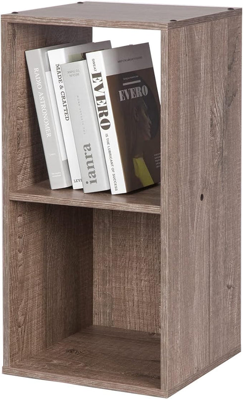 PACHIRA US 2 Cube Storage Organizer, Open and Enclosed MDF Cubical, Wooden Stackable Bookshelf, Modern Bookcase, Rustic Brown Oak - LeafyLoom