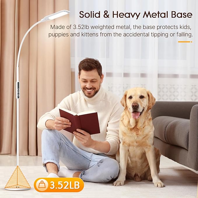 Syrinx Floor Lamp, Floor LED Lamp/LED Light Lamp/Remote Control & Touch/Adjustable Flexible Gooseneck (White) - LeafyLoom