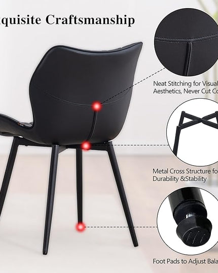 YOUNIKE Dining Chairs Set of 2, Upholstered Faux Leather Kitchen & Dining Room Chairs, Modern Living Room Bedroom Side Chairs with Wide Wing Back and Adjustable Metal Legs, Black - LeafyLoom