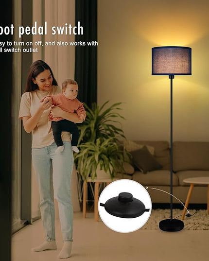 BoostArea Floor Lamp Standing Lamp, Dimmable Floor Lamps for Living Room, Simple LED Tall Lamp with Lampshade, On/Off Footswitch, Black Floor Lamp, Corner Lamps for Bedroom/Office,Blue (without Bulb) - LeafyLoom