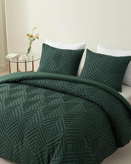 Queen Comforter Set Dark Green, Boho Forest Green Christmas Comforter Set 3 Pieces, All Season Tufted Queen Size Bed Comforter Set (90x90In Comforter & 2 Pillowcases) - LeafyLoom