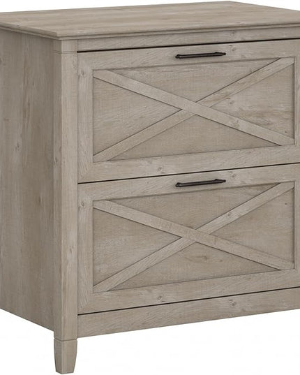 Bush Furniture Key West 2 Drawer Lateral File Cabinet in Washed Gray | Document Storage for Home Office | Accent Chest with Drawers - LeafyLoom