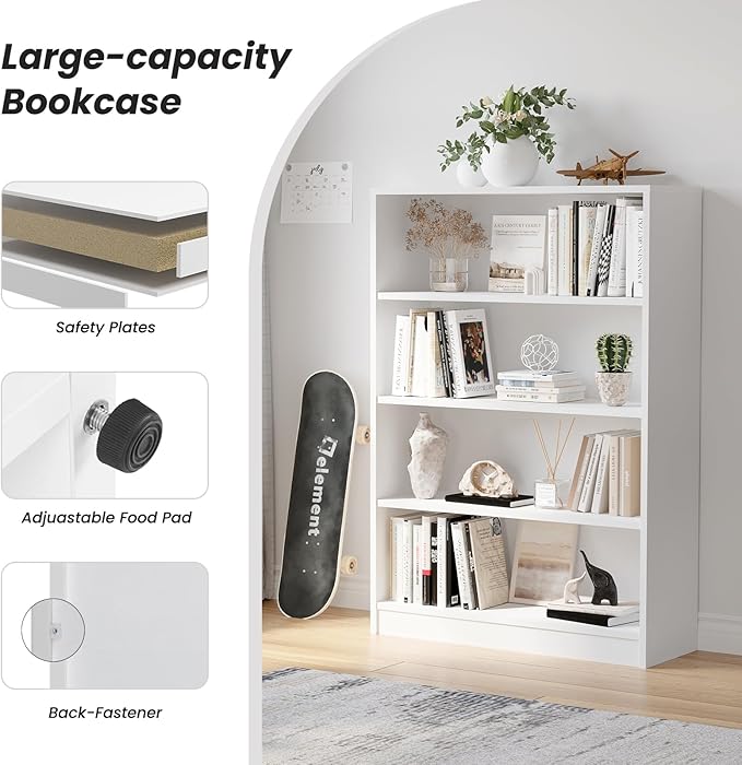 Farini 4 Shelf boockase Display Bookcase Freestanding Wooden Bookshelves for Home Office Living Room,48 Inch Height,White - LeafyLoom
