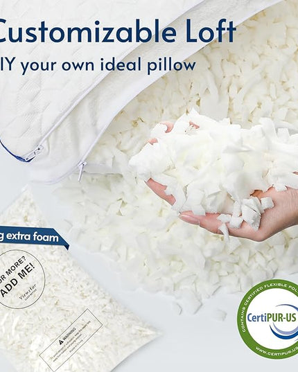viewstar Memory Foam Pillow Queen Size 1 Pack, Shredded Bed Pillow for Sleeping, Adjustable Firm Pillow for Side Back Stomach Sleepers, Queen Pillow with Washable Removable Cover 20"x 30" - LeafyLoom