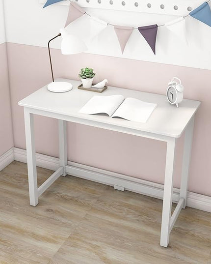 Max & Lily Solid Wood Desk, 40 Inches, White - LeafyLoom