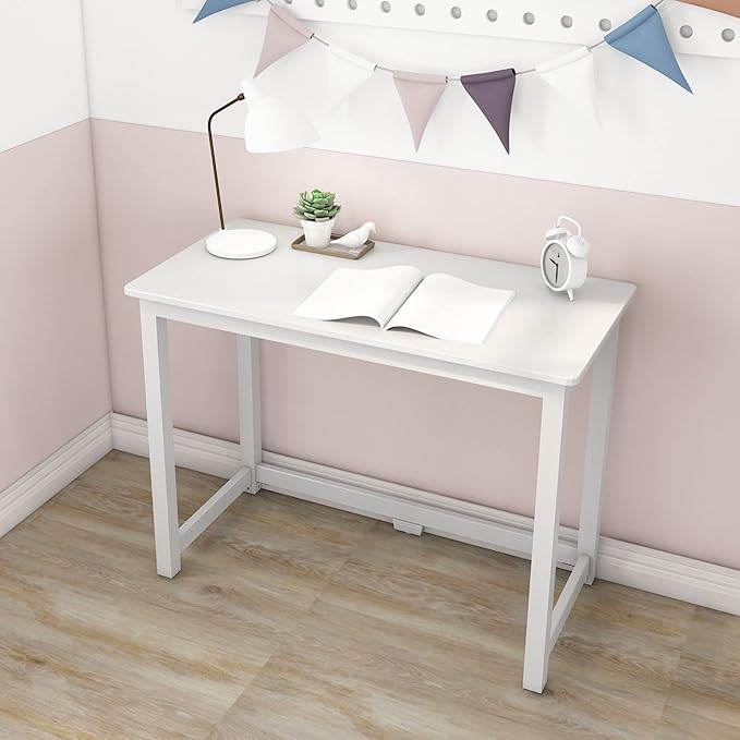 Max & Lily Solid Wood Desk, 40 Inches, White - LeafyLoom