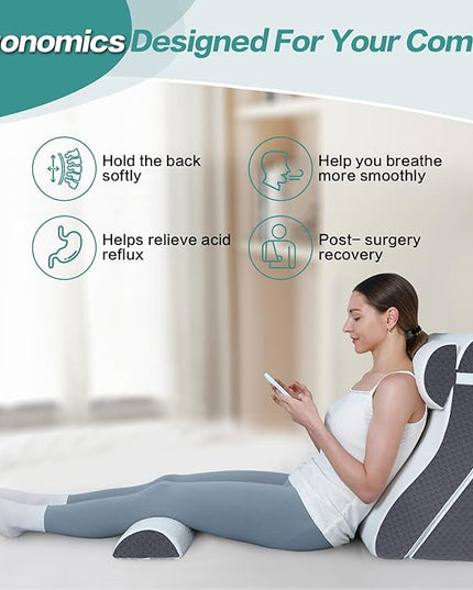 Adjustable 4pcs Bed Wedge Pillow Set, Post Surgery 100% Memory Foam for Back, Neck, Leg Pain Relief, Sitting Pillow for Acid Reflux and GERD, Comfortable Pillows for Sleeping Gray - LeafyLoom