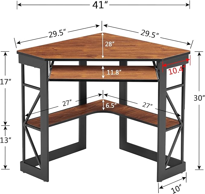 VECELO Corner Computer Desk 41 x 30 inches with Smooth Keyboard & Storage Shelves for Home Office Workstation, Teak - LeafyLoom