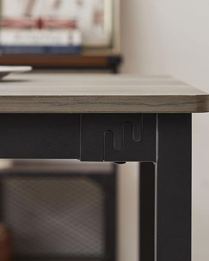 Dining Table Set for 4, 5-Piece Set Industrial Metal Wood 43.3" Kitchen Dining Table with 4 Dining Chairs, Indoor Modern Furniture Set for Dining Room, Dinette, Breakfast Nook, Grey - LeafyLoom