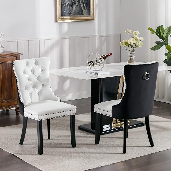 NicBex Haerin-SD-00103-LWJ Dining Chairs, 25.5"x19.7"x37.5", White and Black - LeafyLoom