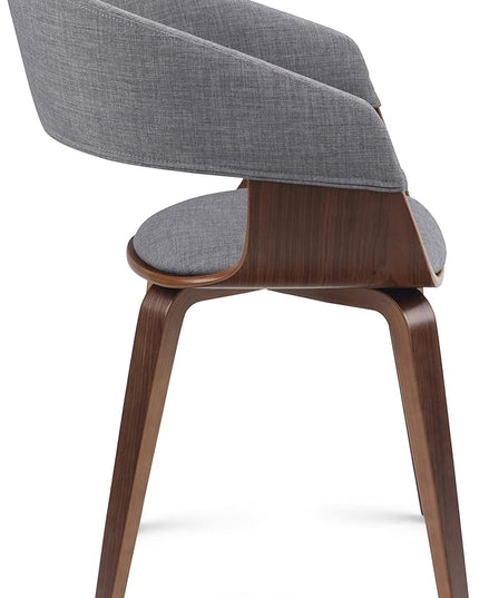 SIMPLIHOME Lowell / Draper Mid Century Modern 7 Pc Dining Set with 6 Upholstered Bentwood Dining Chairs in Grey Linen Look Fabric and 66 inch Wide Table for the Dining Room and Kitchen - LeafyLoom