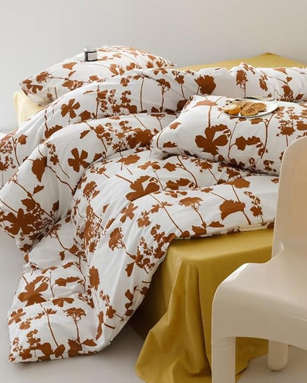 Botanical Comforter Queen White Pumpkin Floral Plant Bedding Comforter Set Girls Garden Pattern Printed on White Blanket Rustic Leaf Blossom Women White Farmhouse Comforter Queen - LeafyLoom