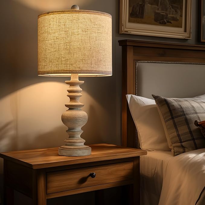 BOBOMOMO Tradition 20" Rustic Single Table Lamp for Living Room Bedroom Bedside Desk Lamps Bedroom Nightstand Vintage Lamps Linen,Suitable for Decorating Small Areas (1 Pack) - LeafyLoom