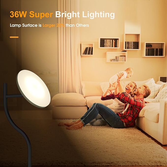 PESRAE 36W/3600LM LED Torchiere Super Bright Standing Lamp for Living Room, Rotatable Tall Lamp with Remote Control, Stepless Color Temperatures and Dimming Floor Lamps for Bedroom Office - LeafyLoom