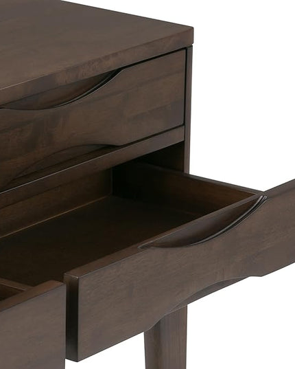 SIMPLIHOME Harper SOLID WOOD 40 inch Wide Mid Century Modern Hallway Console Sofa Entryway Table in Walnut Brown with Storage, 4 Drawers , for the Living Room, Entryway and Bedroom - LeafyLoom