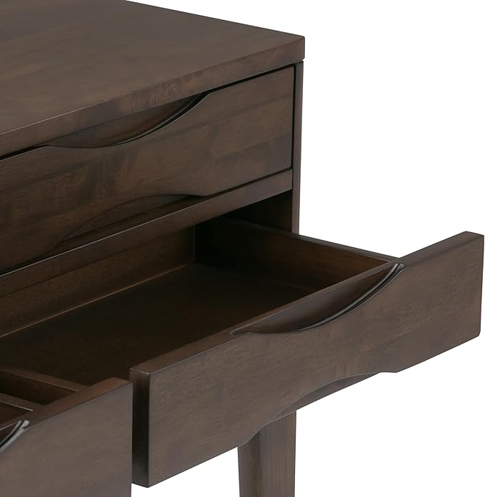 SIMPLIHOME Harper SOLID WOOD 40 inch Wide Mid Century Modern Hallway Console Sofa Entryway Table in Walnut Brown with Storage, 4 Drawers , for the Living Room, Entryway and Bedroom - LeafyLoom