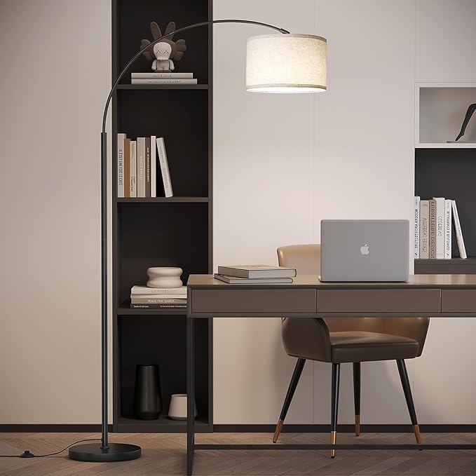 SUNMORY Arc Floor Lamp with 3 Color Temperature,Modern Floor Lamp with 9w A19 LED Bulb,75″Height Tall Lamp for Living Room with Hanging Drum Shade and Weighted Base.Arched Standing Lamp for Bedroom - LeafyLoom